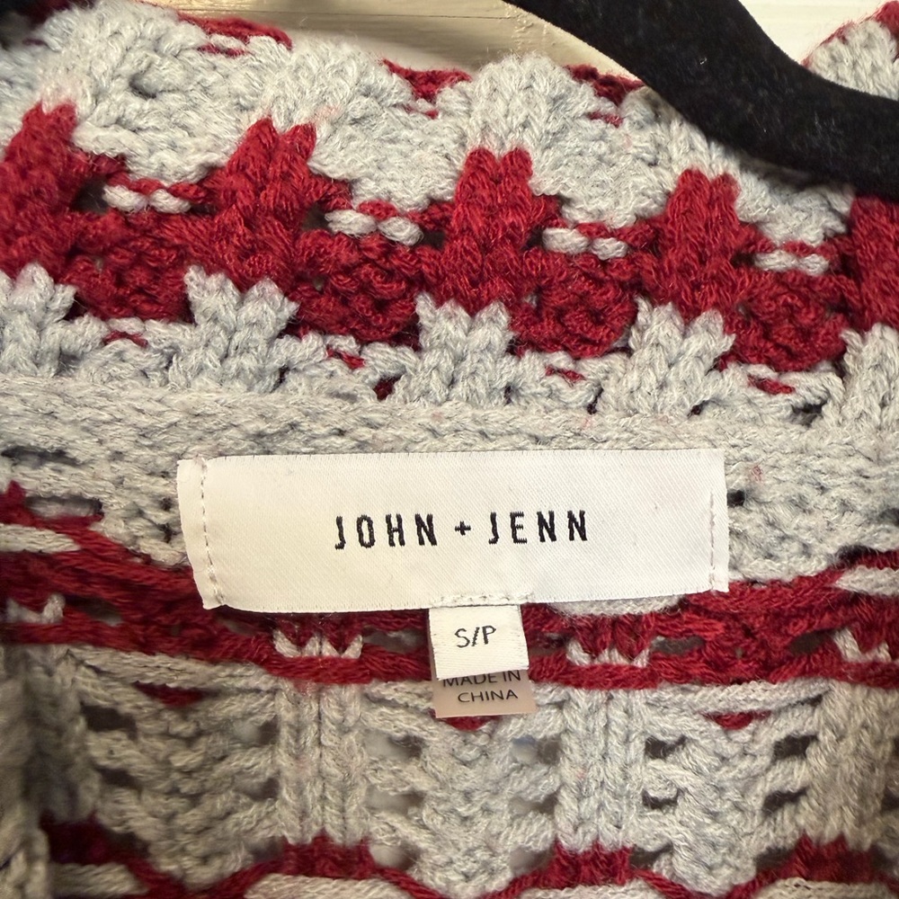John + Jenn Chunky Crochet Knit Cowl Neck Sweater‎ Red Boho Pullover Size Small - Picture 4 of 5